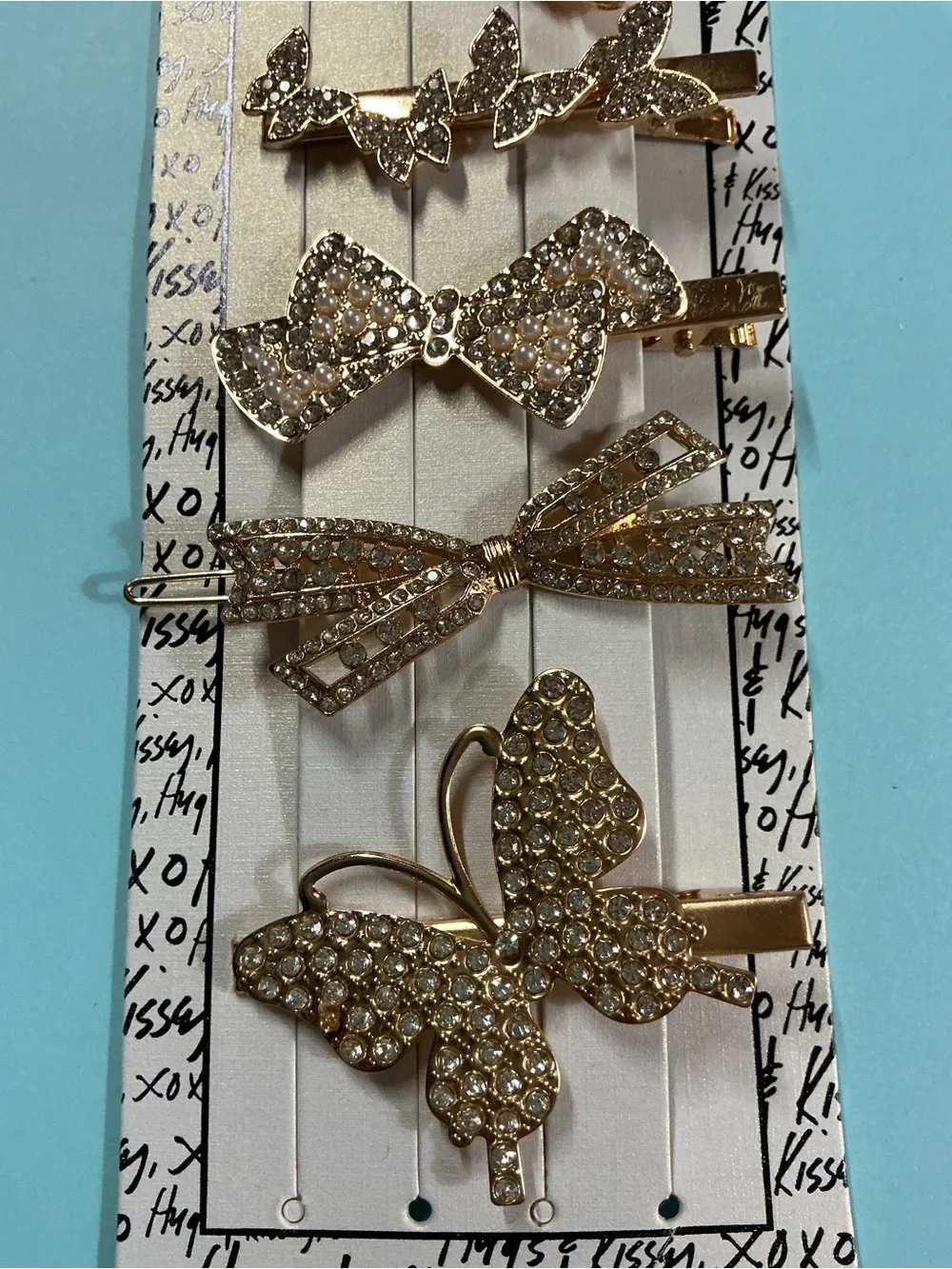 XOXO Gold Rhinestone Butterfly Stars & Bow Hair Clip Set of 5